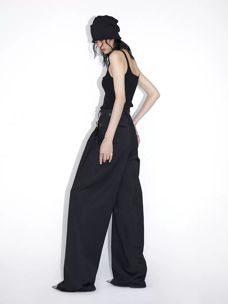 Pleated loose-fitting wide-leg suit trousers