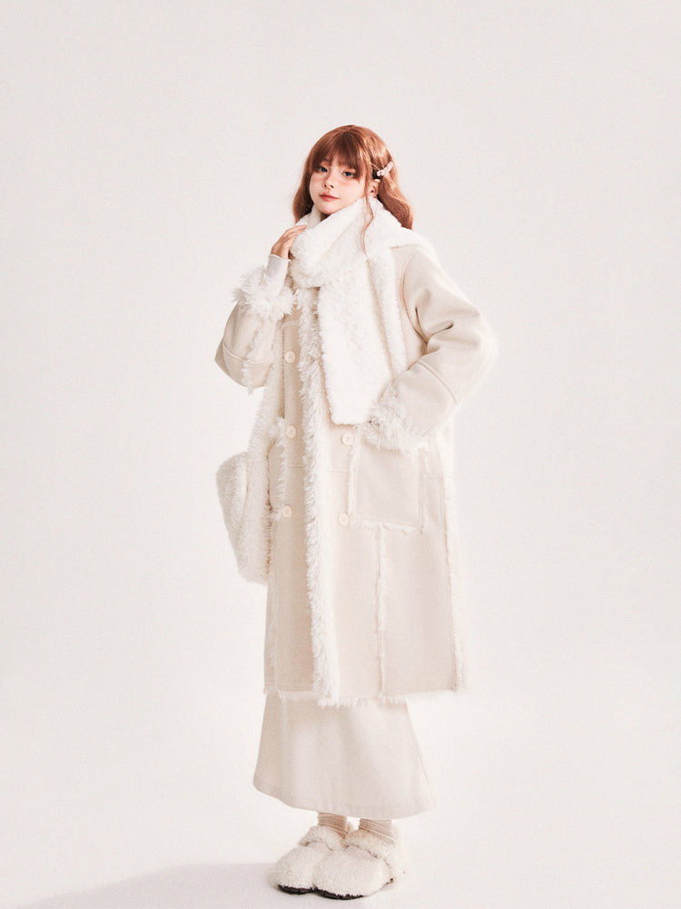 Long Warm Double-sided White Fur Coat