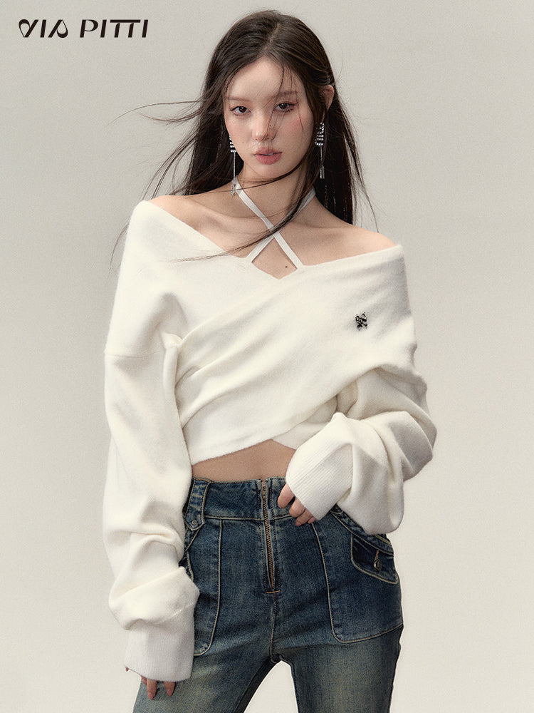 Off-shoulder Clavicle Knitted Sweater