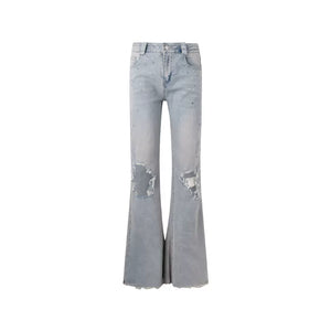 Knee ripped raw hem bootcut jeans