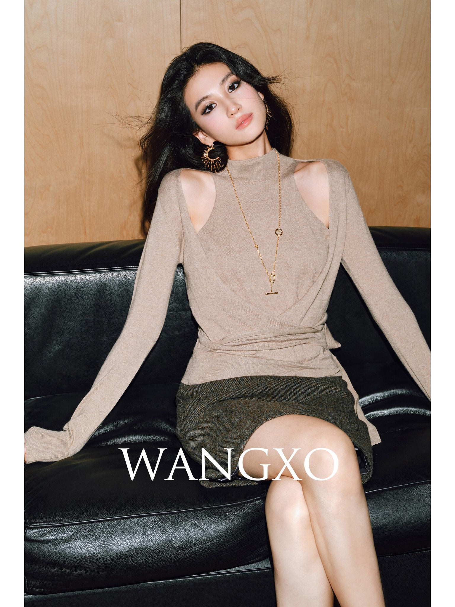 Soft Fake Two-piece Cross-strap Lazy Knit Sweater