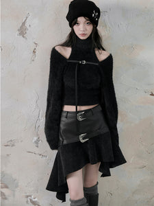 A-line Irregular Slim Leather Skirt