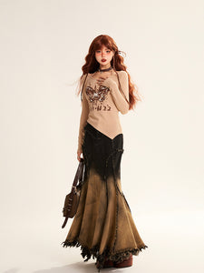 Cowboy Irregular Fish Tail Retro Vintage Skirt