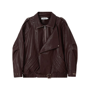 Simple oversized PU leather jacket