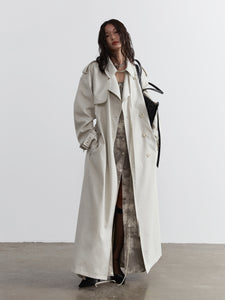 Unisex Long Trench Coat with Lace-up Details