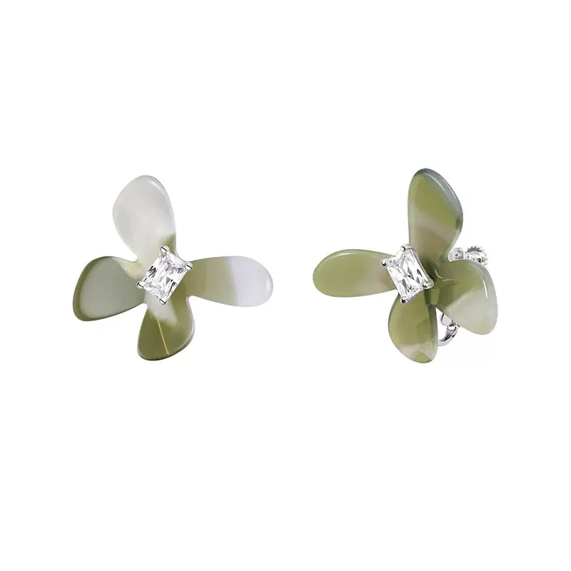 Solid Silver Mint Mambo Butterfly Sugar Cube Earrings