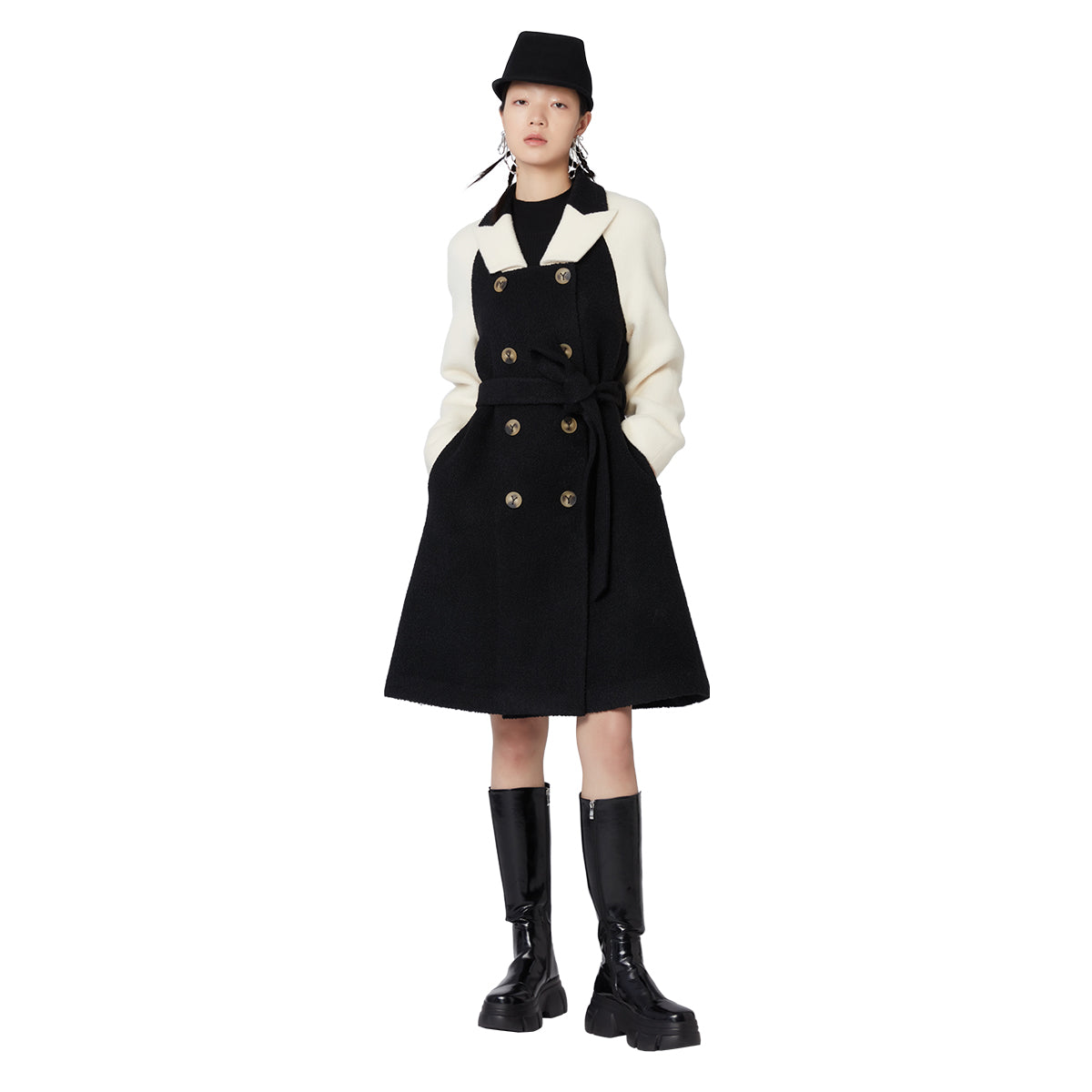 Black white raglan sleeve coat