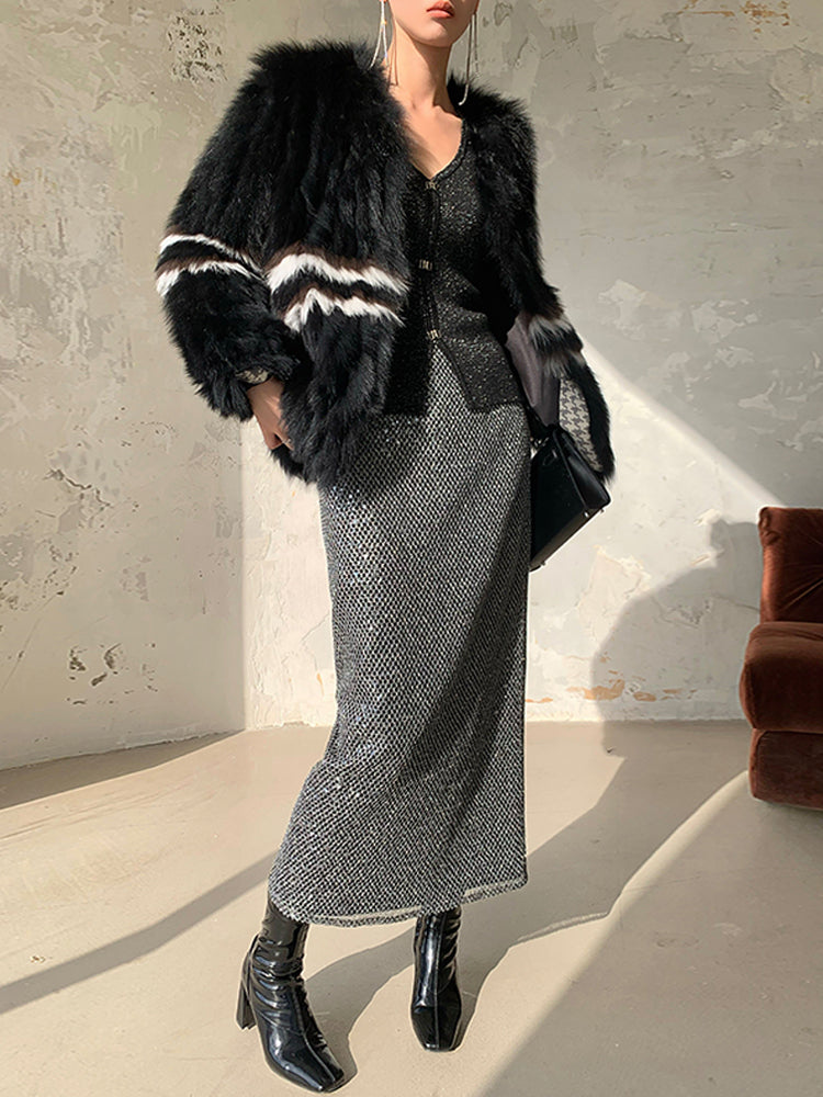 Striped Fox Fur Coat