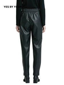 Black leather casual pants