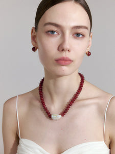 Red agate stitching baroque necklace