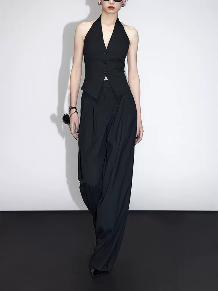 Minimalist pleated high waist suit pants