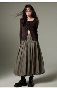 Puffy bud-shaped skirt solid color rivet black a-line skirt long skirt