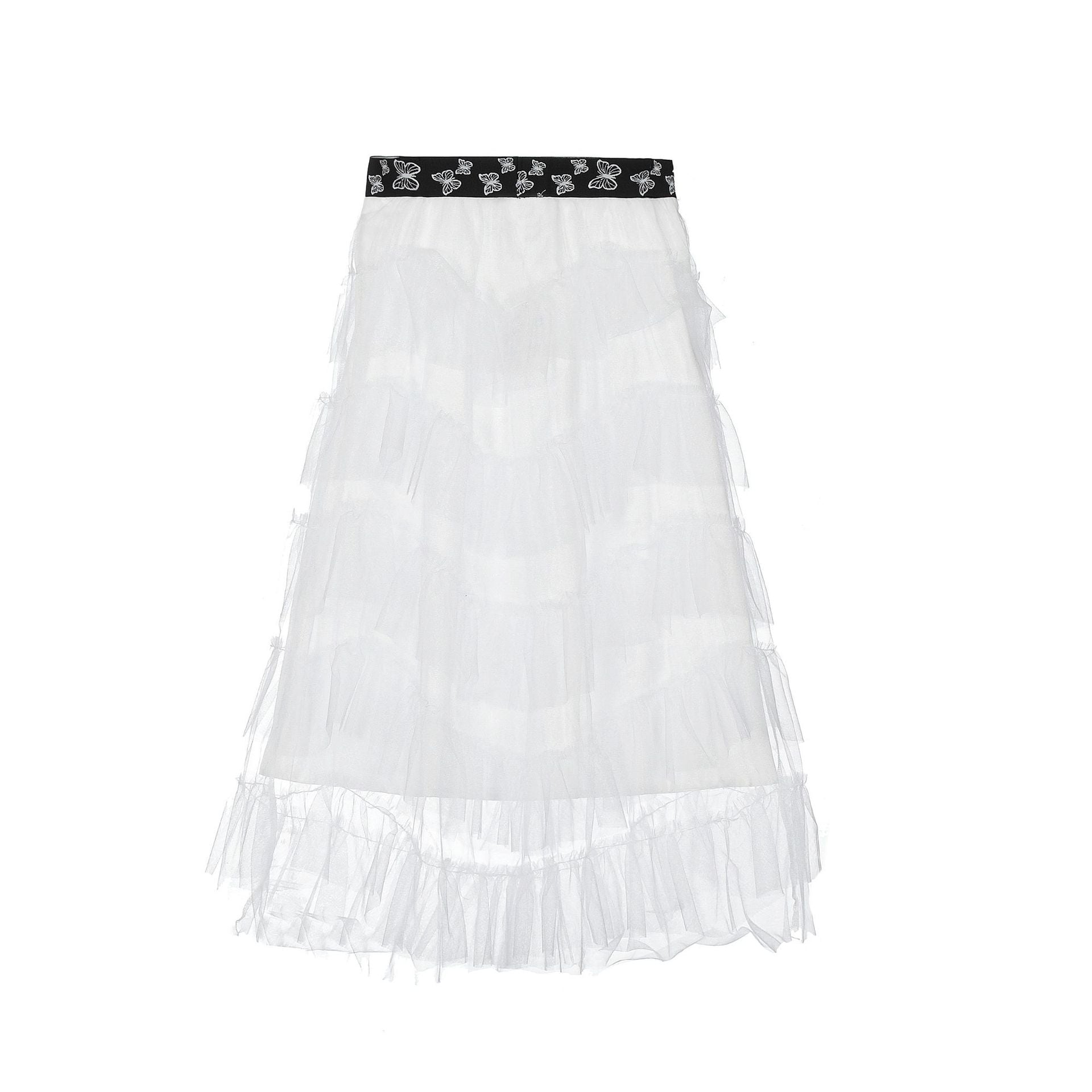 Layered mesh lace cake midi skirt