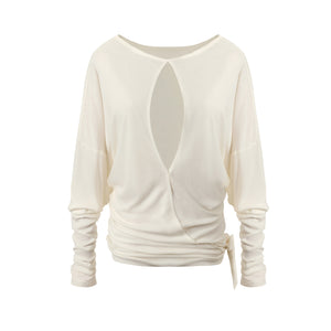 Asymmetrical Diamond Cut-Out Backless Long-Sleeve T-Shirt