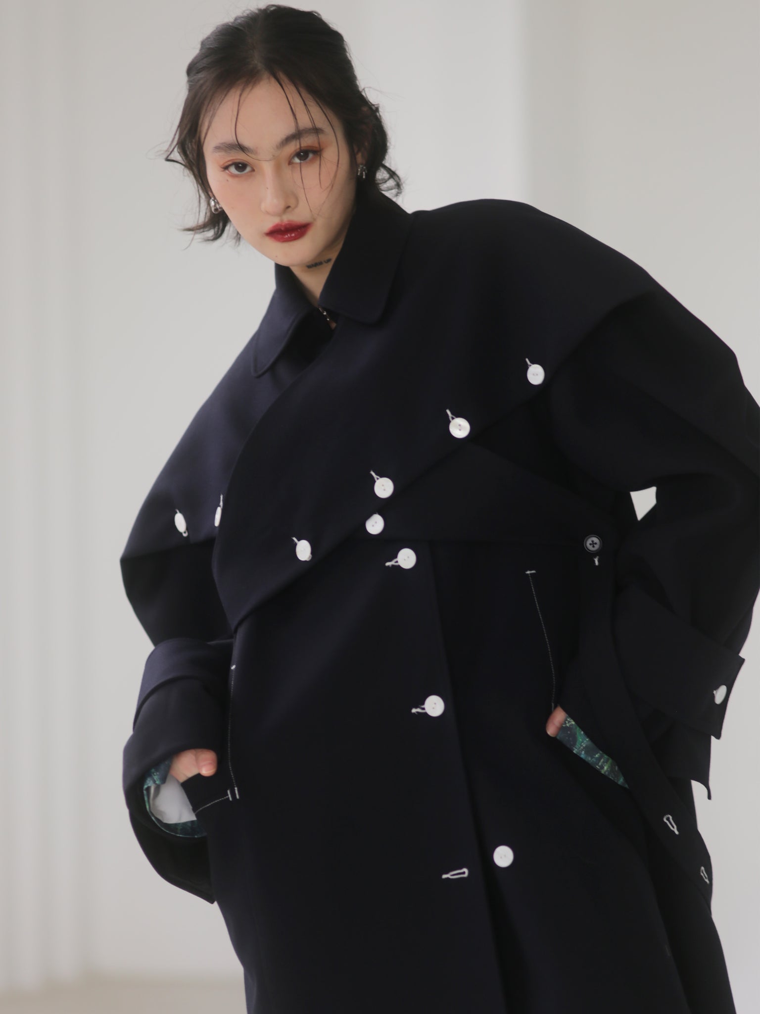Bunny Ear Cape Raglan Sleeve Padded Trench Coat