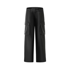 Low-Waist PU Leather Cargo Pants