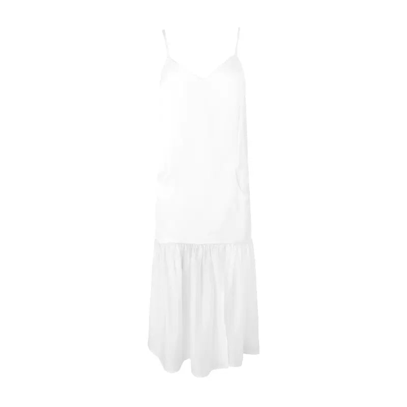 V-neck suspender stitching micro-sheer dress