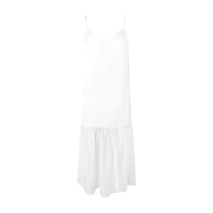 V-neck suspender stitching micro-sheer dress