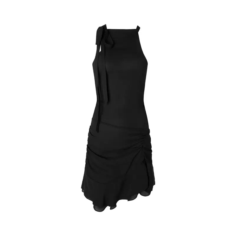 Asymmetric pleated chiffon dress