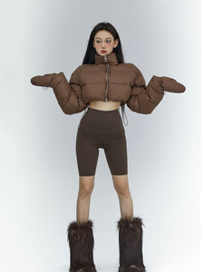 Brown Basic Short High Neck Down Jacket