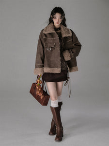 Loose Brown Plush Fur Coat