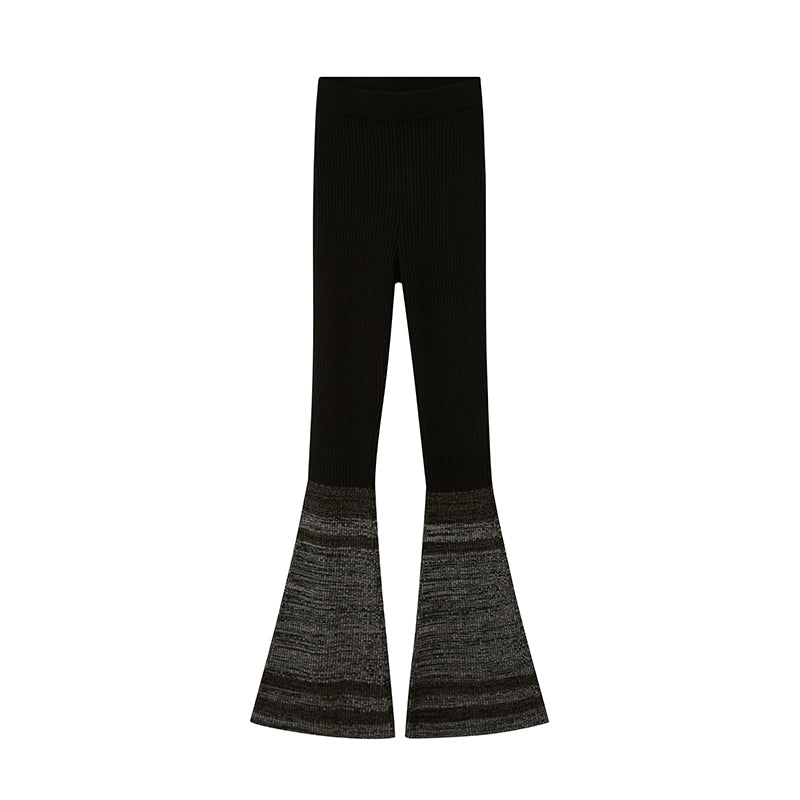 Black and Gray Color-Block Straight-Leg Knit Pants