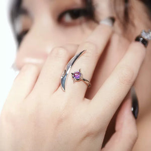 Cold style punk star moon adjustable open ring