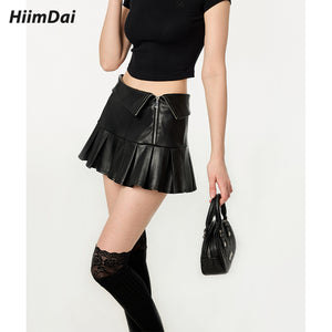 Vintage Oversized Biker-Style Leather Jacket & Skirt Set