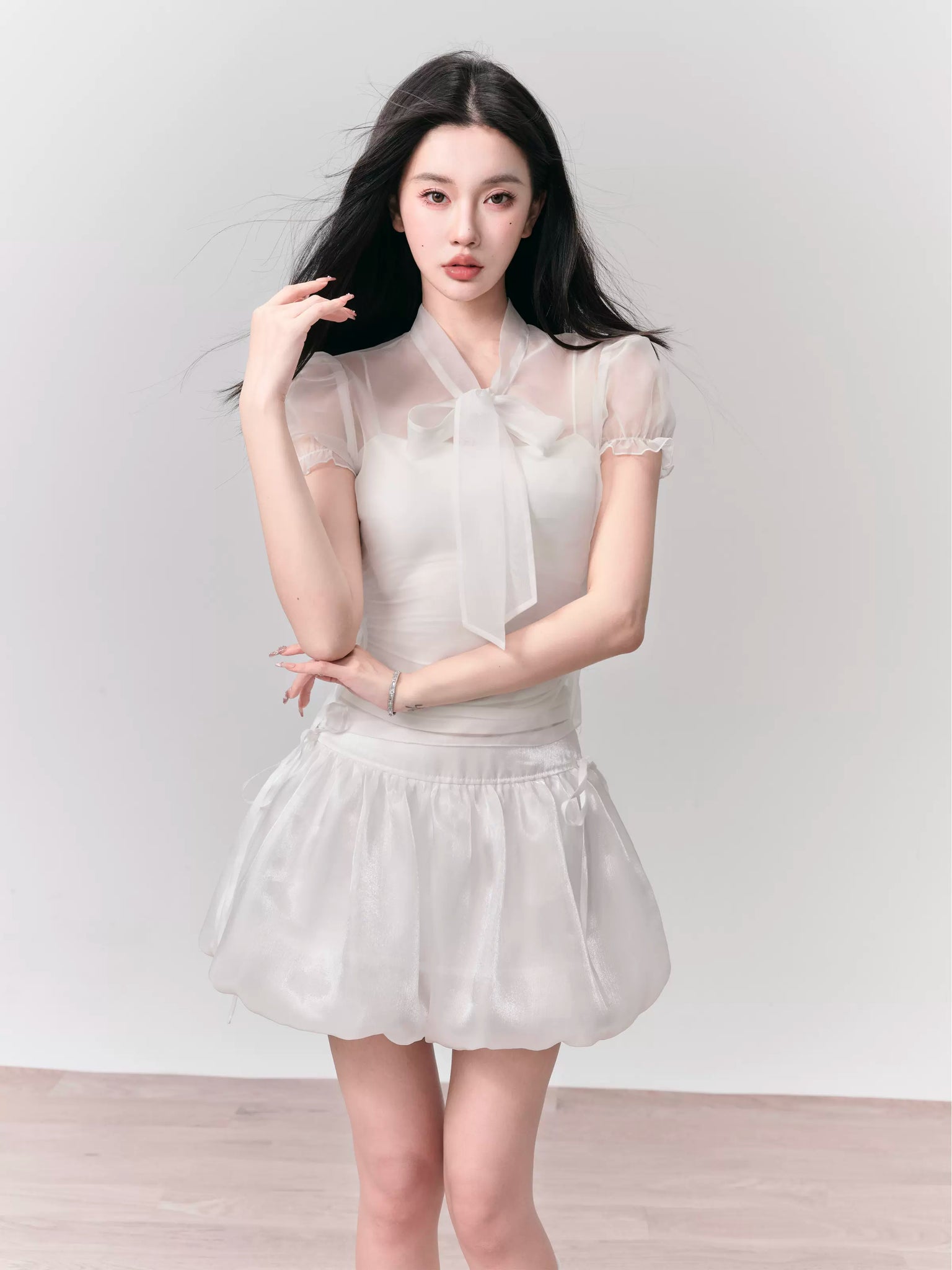 Versatile Organza Puffy Flower Bud Miniskirt