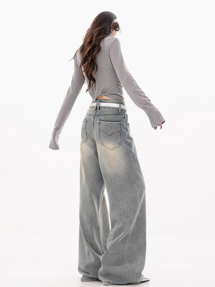 Snowy Night Visitor - Fleece-Lined Thickened Wide-Leg Jeans