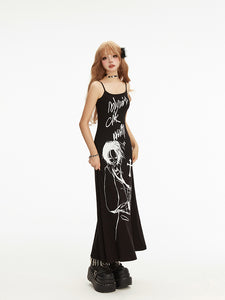 Hand drawn cartoon slim fit A-line long dress