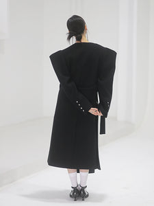 Deconstructed Silhouette Heavy Black Wool Long Coat