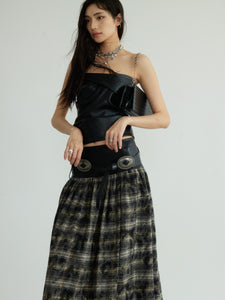 Retro Dark Decadent Old Craft Plaid Skirt (with belt)