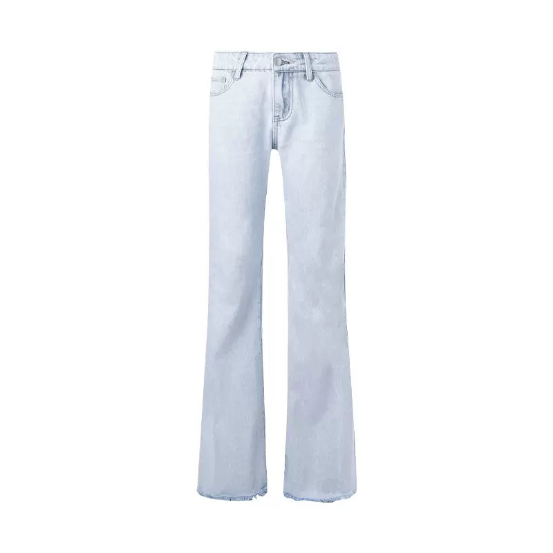 Washed light blue mid-rise flared jeans