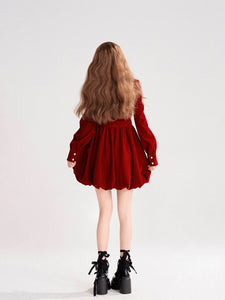 Red Bow Velvet Dress