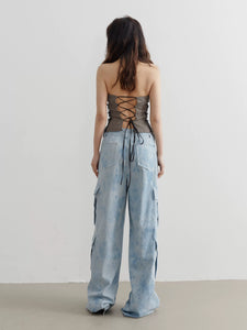 Low-rise cargo wide-leg trousers