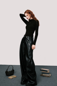 Loose high waist leather pants