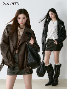 Loose Fit Heavy PU Leather Jacket