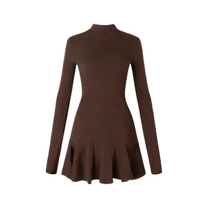 High collar long sleeve ruffle dress