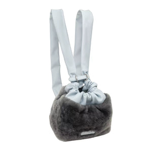 Sheepskin fur pleated bucket bag backpack