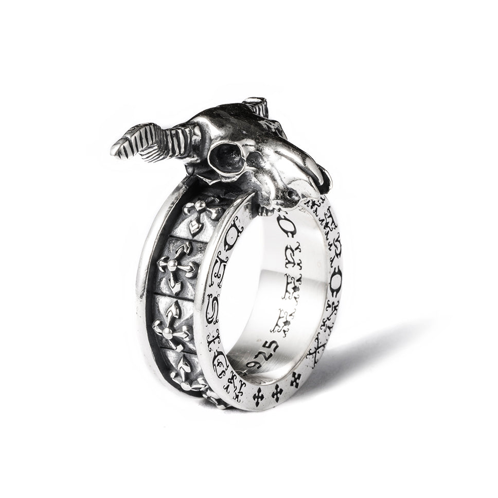 Bull skull sterling silver ring