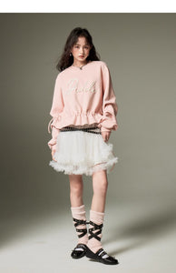 Cute Sweet Ribbon Embroidered Sweatshirt Round Neck Loose Long Sleeves