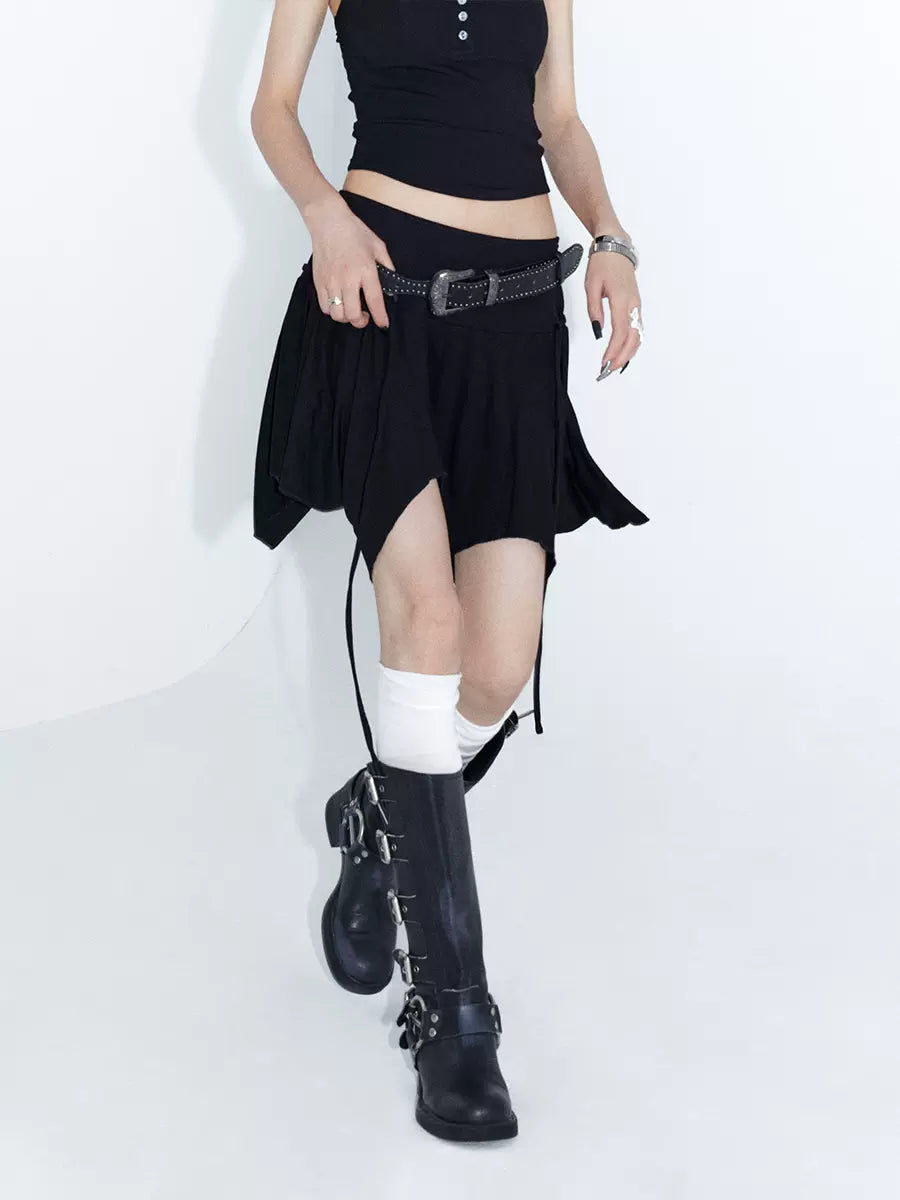 Black wide waist irregular short skirt