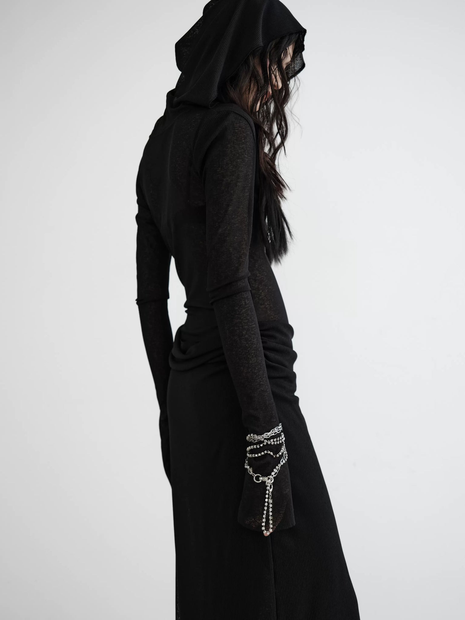 Knitted faux two-piece layered hooded dress