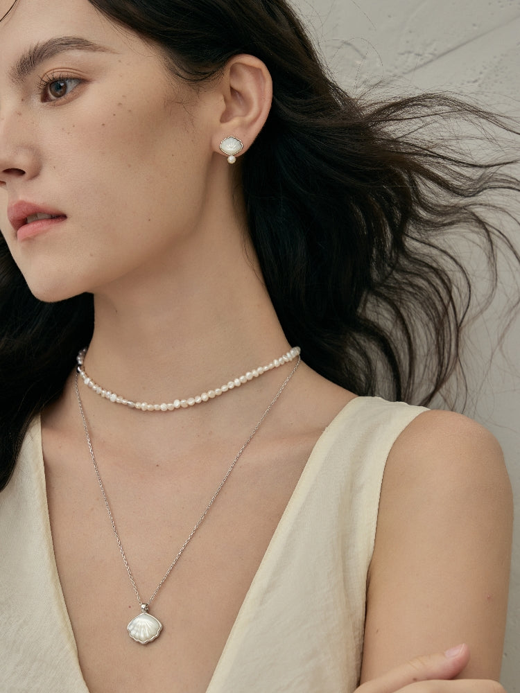 Seashell pearl pendant clavicle necklace