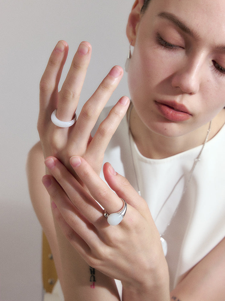 White resin patchwork open ring