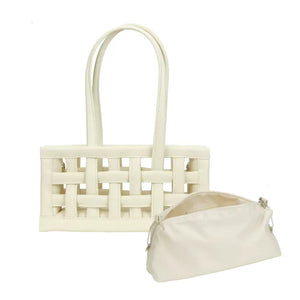 Creamy White Niche Braided Underarm Leather Bag