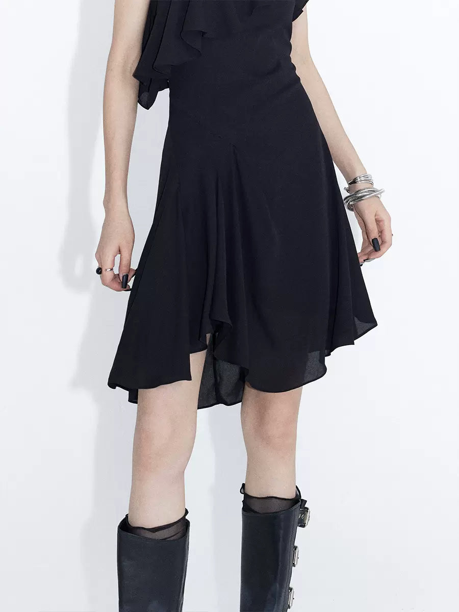 Asymmetric Ruffle Halter Dress