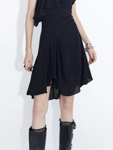 Asymmetric Ruffle Halter Dress