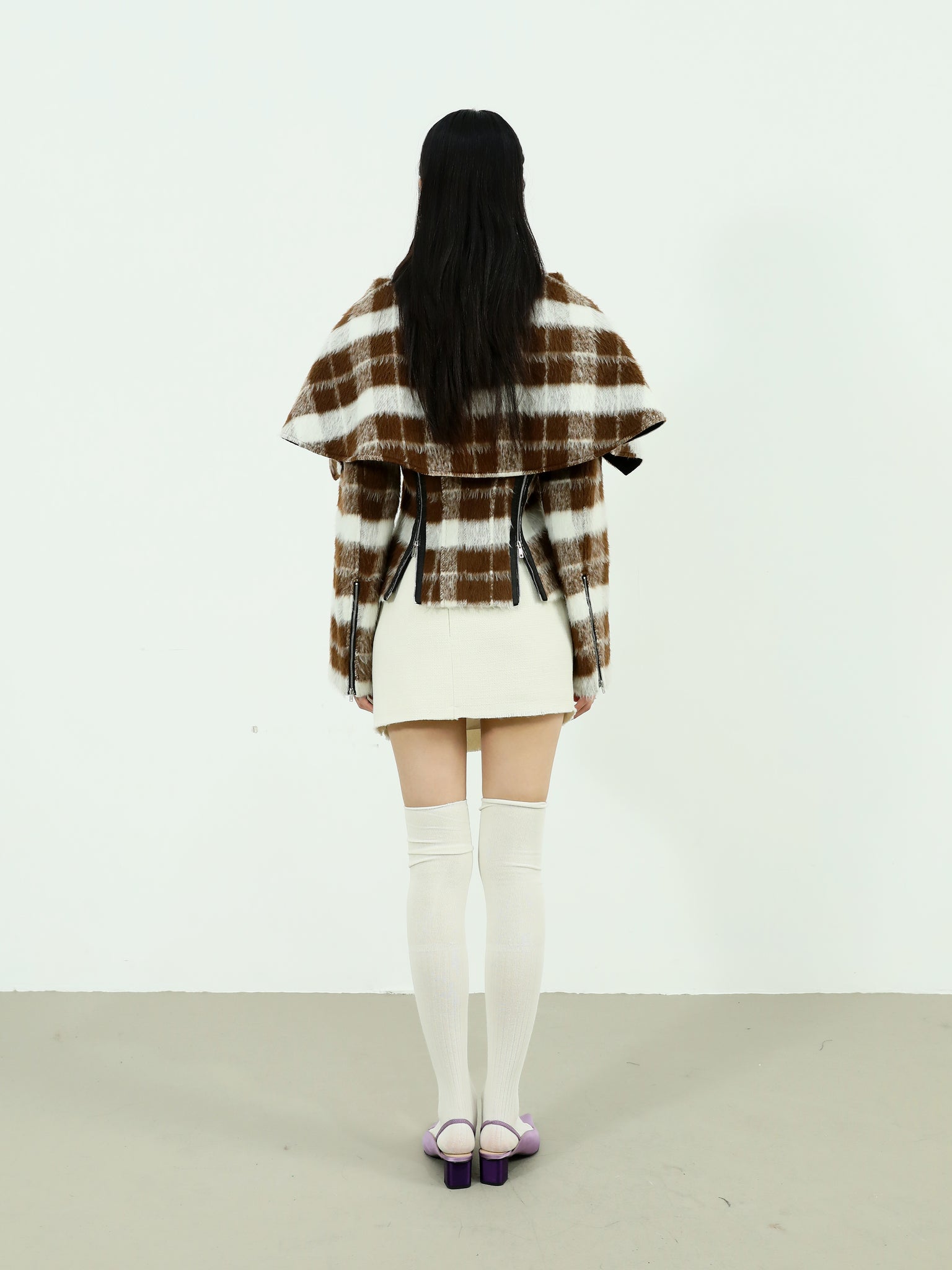 Vintage Plaid Zip-up Woolen Coat